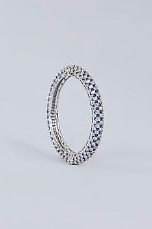 White Finish Diamond & Blue Sapphire Stone Openable Bangles (Set Of 2)