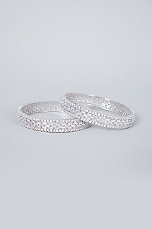 White Finish Diamond Bangles (Set of 2)