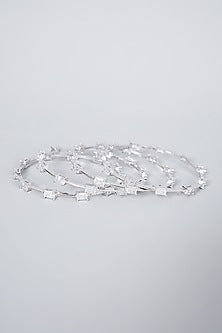 White Finish Diamond Bangles (Set of 4)