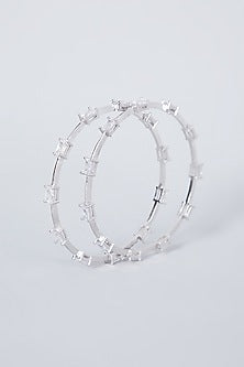 White Finish Diamond Bangles (Set of 4)