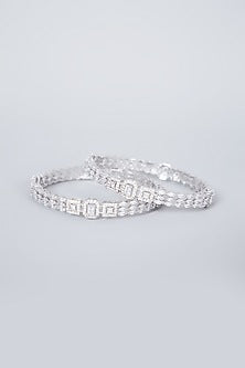 White Finish Diamond Bangles (Set of 2)