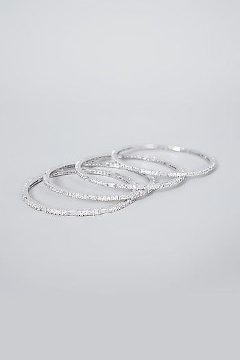 White Finish Diamond Bangles (Set of 4)