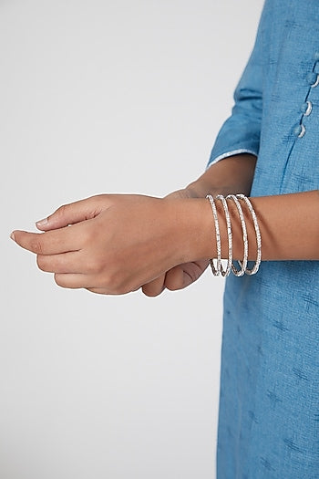 White Finish Diamond Bangles (Set of 4)