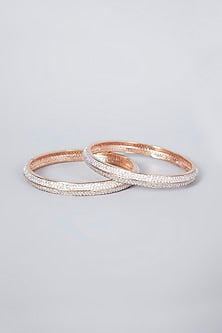 Rose Gold Finish Diamond Bangles (Set of 2)