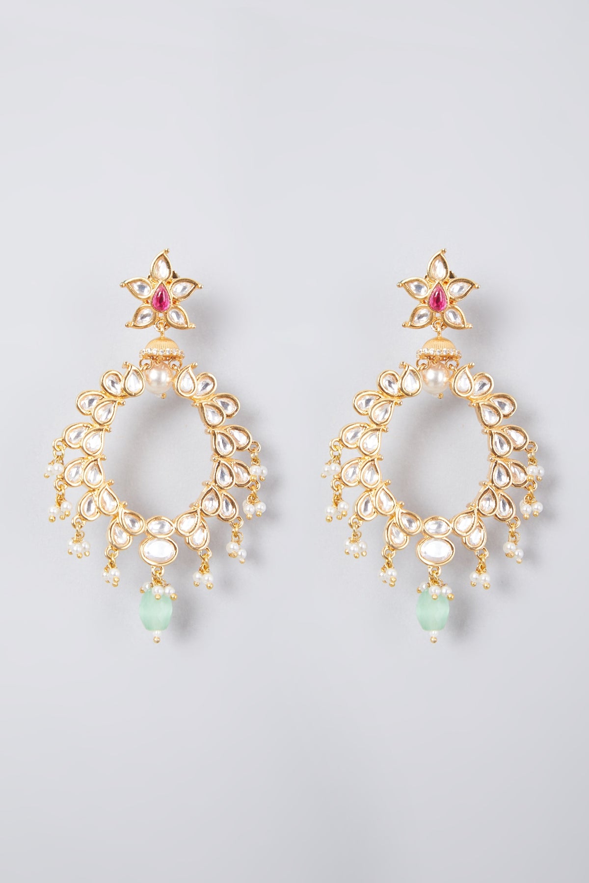 Gold Plated Kundan Polki Dangler Earrings