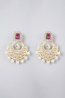 Gold Plated Kundan Polki & Ruby Chandbali Earrings