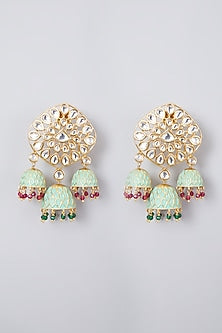 Gold Plated Kundan Polki Triple Meenakari Jhumka Earrings