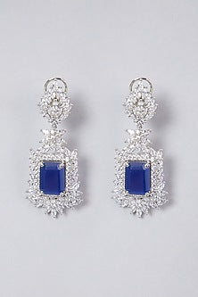 White Finish Sapphire Stone & Diamond Dangler Earrings