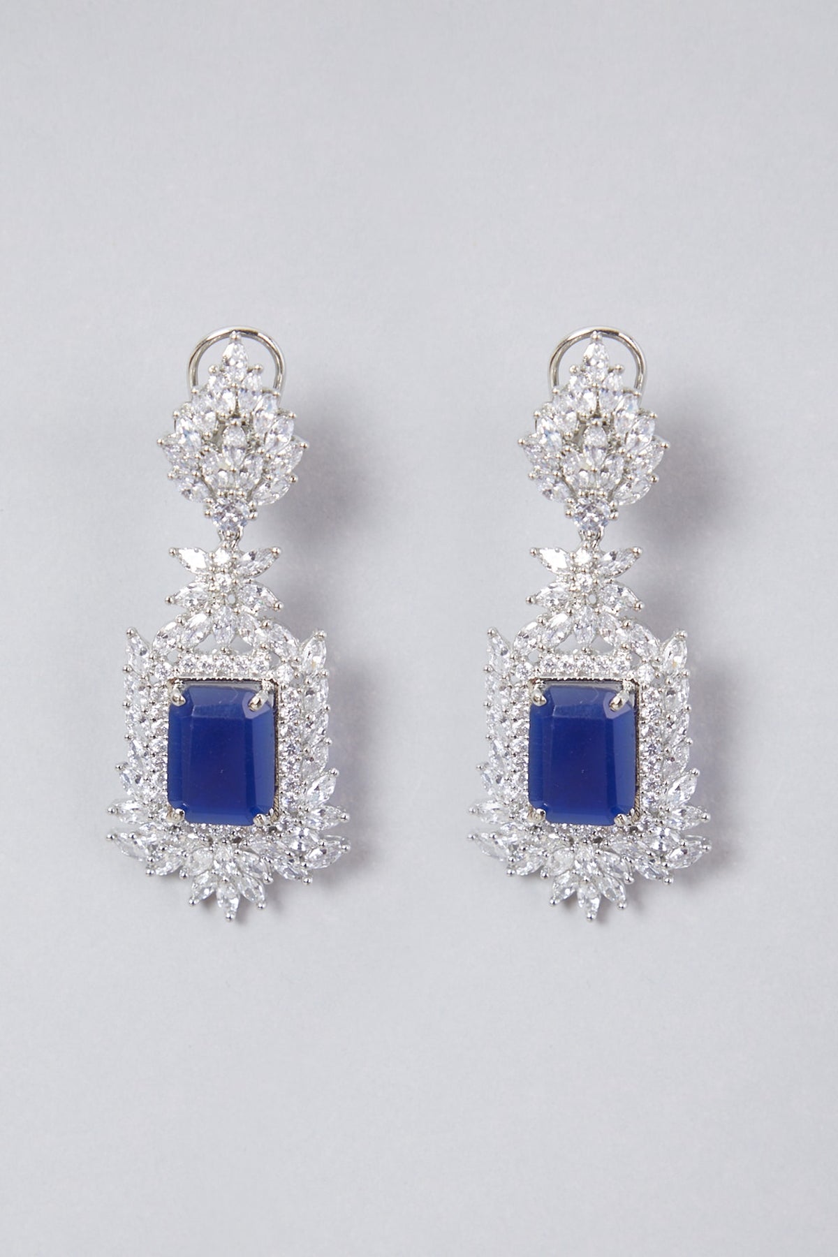 White Finish Sapphire Stone & Diamond Dangler Earrings
