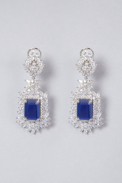 White Finish Sapphire Stone & Diamond Dangler Earrings