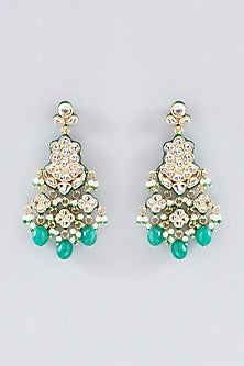 Gold Finish Green Kundan Polki & Pearl Choker Necklace Set