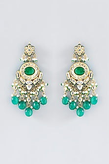 Gold Finish Kundan Polki & Green Stone Necklace Set