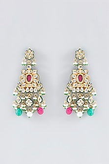 Gold Finish Kundan Polki & Multi-Colored Stone Choker Necklace Set