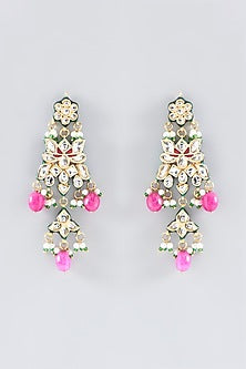 Gold Finish Kundan Polki & Pink Stone Necklace Set