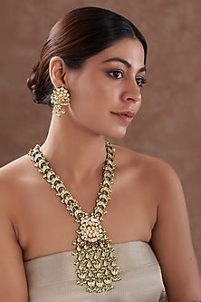 Gold Plated Kundan Polki & Pearl Necklace Set
