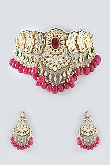 Gold Plated Kundan Polki & Pearl Choker Necklace Set