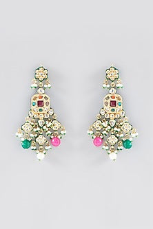 Gold Finish Kundan Polki & Multi-Colored Stone Choker Necklace Set