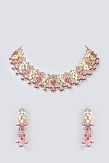 Gold Plated Kundan Polki & Ruby Necklace Set