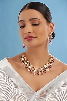 Gold Plated Kundan Polki & Ruby Necklace Set
