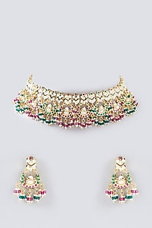 Gold Plated Kundan Polki & Multi-Colored Stone Necklace Set