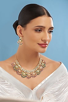 Gold Plated Kundan Polki & Multi-Colored Stone Necklace Set