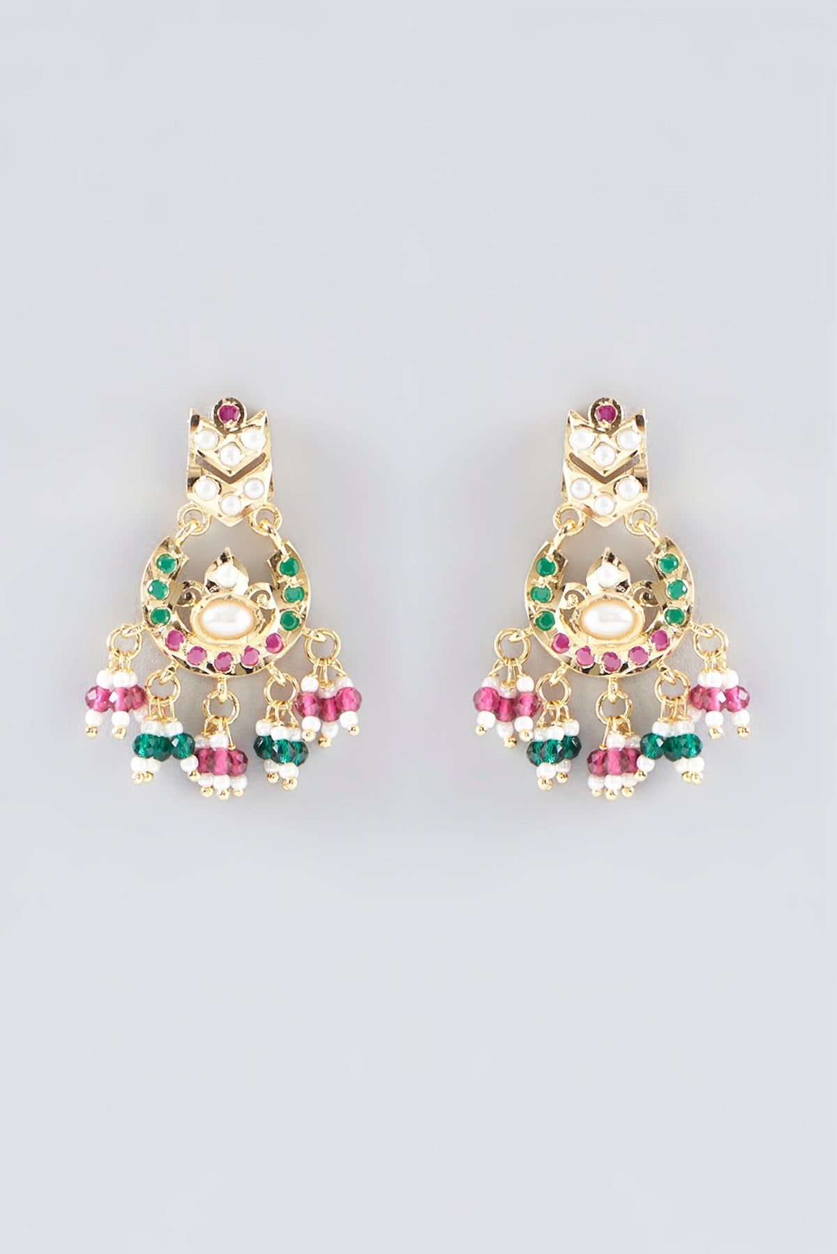 Gold Plated Kundan Polki & Multi-Colored Stone Necklace Set
