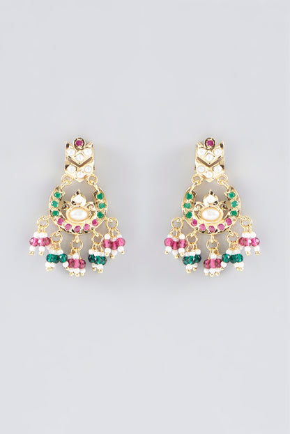 Gold Plated Kundan Polki & Multi-Colored Stone Necklace Set