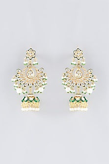Gold Plated Kundan Polki & Green Stone Necklace Set