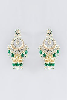 Gold Plated Kundan Polki & Green Pearl Necklace Set