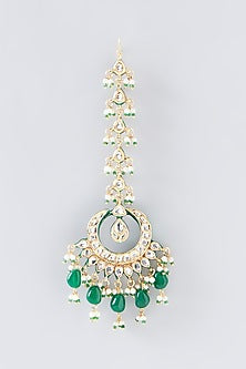 Gold Plated Kundan Polki & Green Pearl Necklace Set