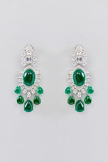 White Finish Faux Diamond & Green Stone Necklace Set