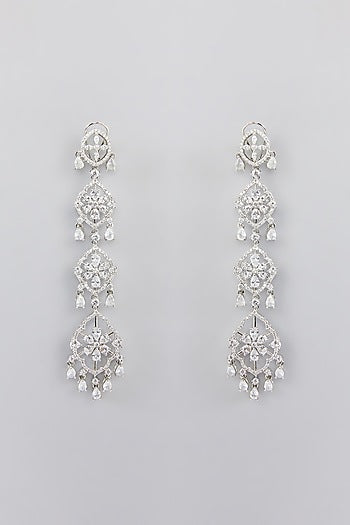 White Finish Faux Diamond Dangler Earrings