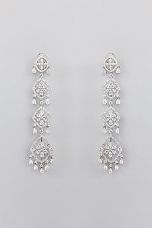 White Finish Faux Diamond Dangler Earrings