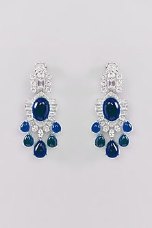 White Finish Faux Diamond & Blue Stone Necklace Set