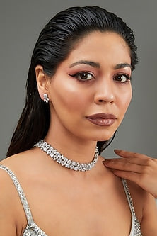 White Finish Faux Diamond Choker Necklace Set
