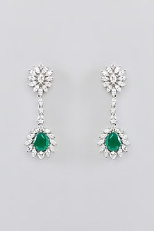 White Finish Faux Diamond & Emerald Stone Necklace Set