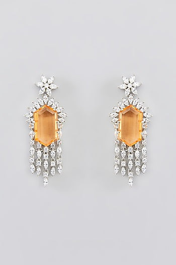 White Finish Faux Diamond & Gold Topaz Stone Necklace Set