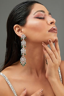 White Finish Faux Diamond Dangler Earrings