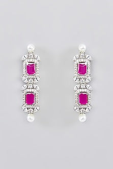White Finish Faux Diamond & Pink Stone Choker Necklace Set