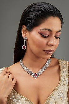 White Finish Faux Diamond Necklace Set