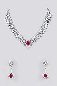 White Finish Faux Diamond Necklace Set
