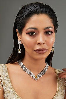 White Finish Faux Diamond Necklace Set