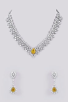 White Finish Faux Diamond Necklace Set
