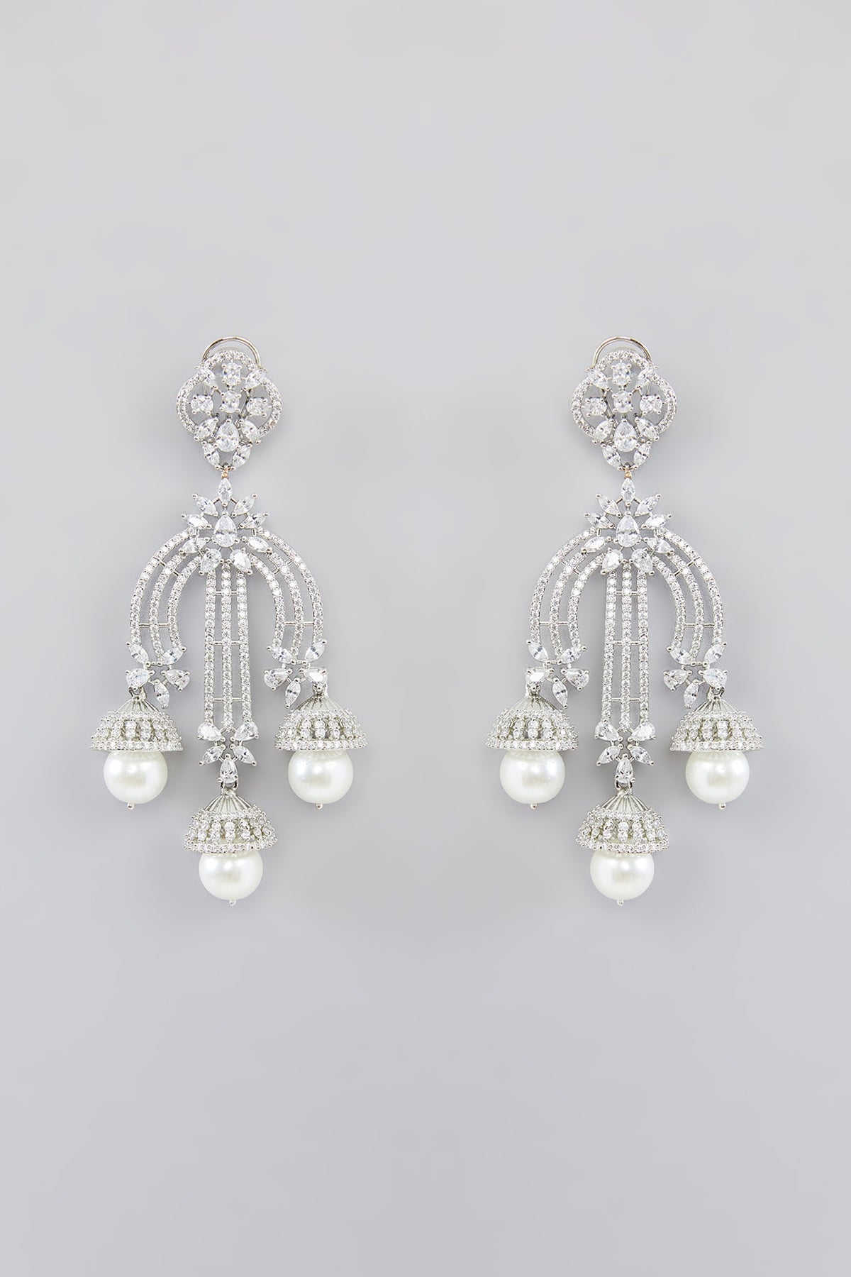 White Finish Faux Diamond Dangler Earrings