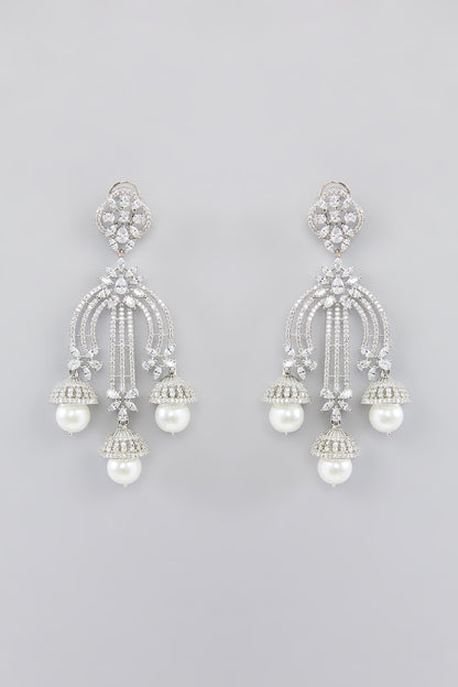 White Finish Faux Diamond Dangler Earrings