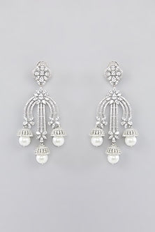 White Finish Faux Diamond Dangler Earrings