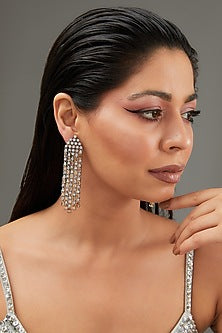 White Finish Faux Diamond Dangler Earrings