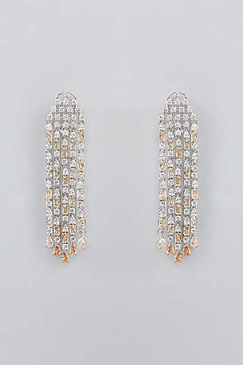 White Finish Faux Diamond Dangler Earrings