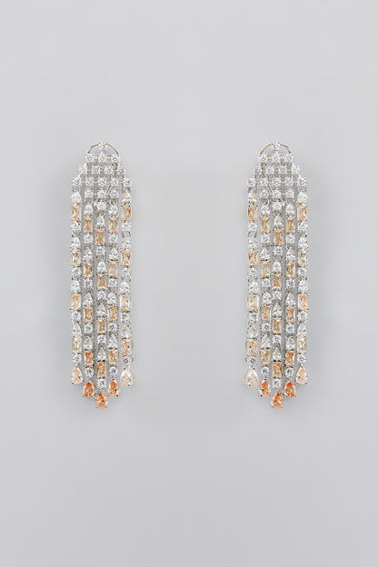 White Finish Faux Diamond Dangler Earrings