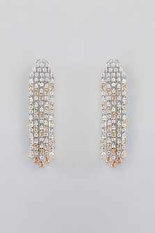 White Finish Faux Diamond Dangler Earrings